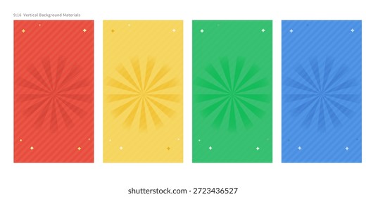 Sunburst Background Set in Four Colors|Vertical Background Materials 4-Piece Set – SNS-Ready Card-Style Simple Design