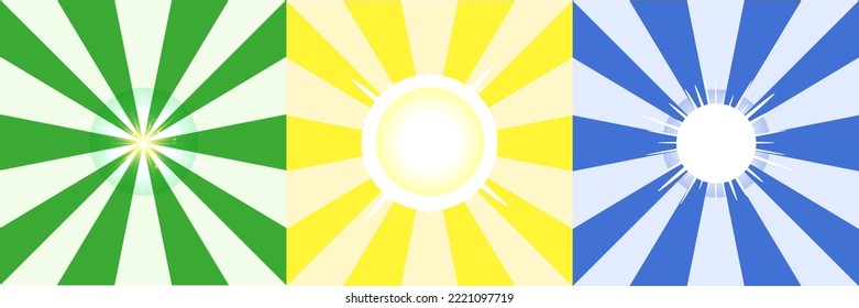 Conjunto de fondo de arrebato de sol de tres colores amarillo verde y azul