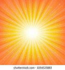 Sunburst Background With Stars With Gradient Mesh, Vector Illustration