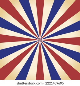 Sunburst background.Red sunbeam. Wallpaper with red and blue sun burst. Backdrop for circus. Starburst with sunlight.Vector.