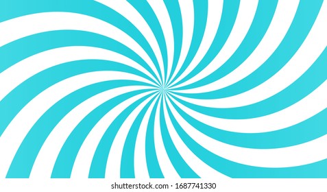 Sonnenbrust-Hintergrund mit türkisfarbenem Rochen. Spiralgeschwungener rotierender Hintergrund mit Strahlen. Türkisfarben. Flaches Vektorillustration-Illustration
