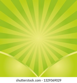 Sunburst background vector pattern with green grass color palette of swirled radial striped design.