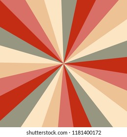 Sunburst background vector pattern with a vintage color palette of swirled radial striped design. Christmas retro vintage colors.
