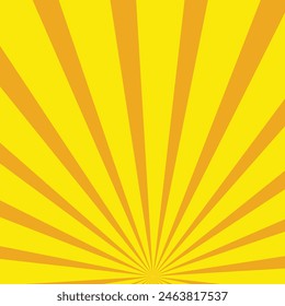Sunburst background. Yellow sunbeam. Wallpaper with orange sun burst. Backdrop for circus. Starburst with sunlight. Abstract retro background. Swirl of texture with stripes. vector EPS 10