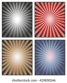 Sunburst banner background. Vector sun rays beam. Starburst illustration red blue black. Sunshine light. Striped background. 
