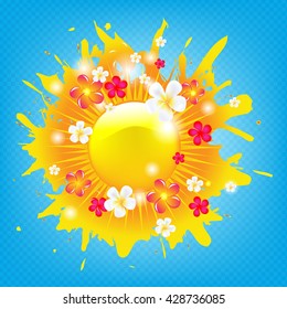 Banner De Giro De Sol Con Flores, Con Malla De Gradiente, Ilustración Vectorial
