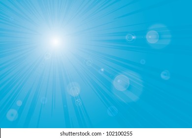 Sunburst blue sky flares vector background image.