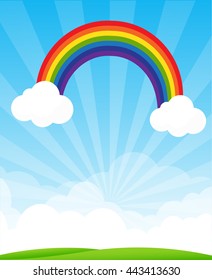 Sunburst and blue sky and rainbow background with copyspace vector illustration eps10