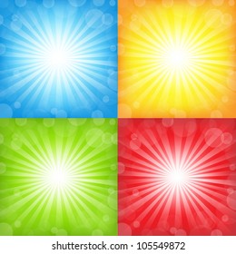 Sunburst And Bokeh Big Set, Vector Illustration