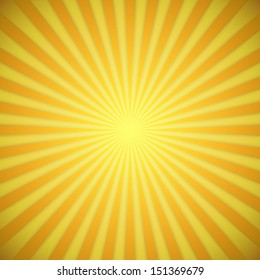 Sunburst bright yellow and orange vector background with shadow effect.