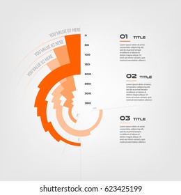 Sunburst chart color infographics step by step in a series of circle. Element of chart, graph, diagram with 3 options - parts, processes. Vector business template for presentation. HUD
