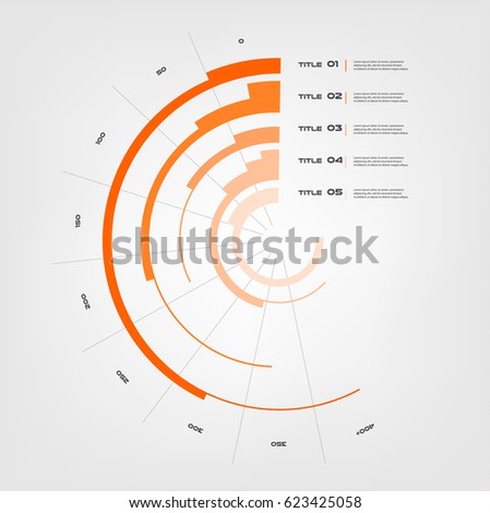 Sunburst chart color infographics step by step in a series of circle. Element of chart, graph, diagram with 5 options - parts, processes. Vector business template for presentation. HUD