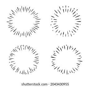 Sunburst circle vector illustration. Set of sun rays frames retro design elements