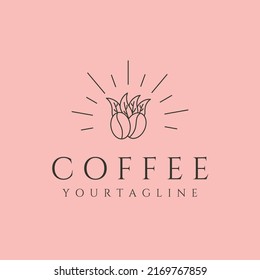 sunburst and coffee bean line art logo vector symbol illustration design