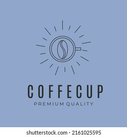 sunburst with coffee cup and bean line art logo vector symbol illustration design