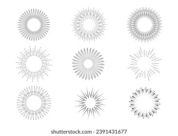 Sunburst collection, bursting sun, rays, fireworks