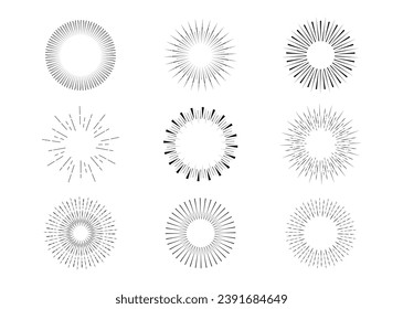 Sunburst collection, bursting sun, rays, fireworks