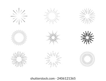 Sunburst collection, bursting sun, rays, fireworks