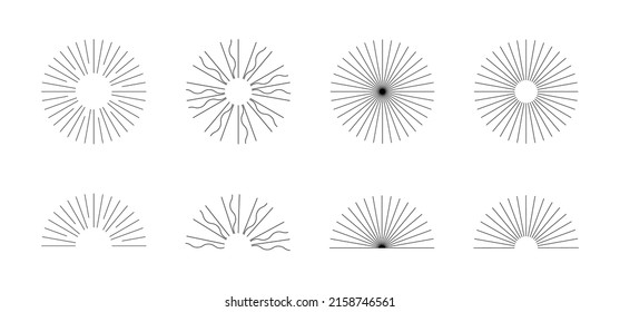 Colección Sunburst.  Ilustración vectorial Sun. Burst set. Dibujo manual.