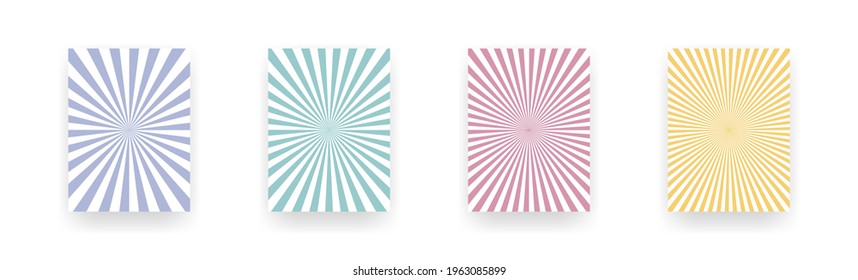 Sunburst covers collection. Vector illustration. Background template with sun beam on white background.