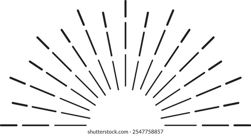 Elemento de diseño Sunburst con líneas radiales que emanan de un punto central, formando una forma de semicírculo con líneas Horizontales cortas en la base