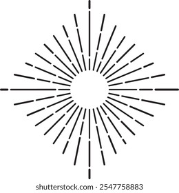 Elemento de diseño Sunburst que irradia desde una circunferencia central, creando un patrón vintage y geométrico, ideal para proyectos de Diseño gráfico