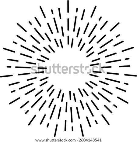 Sunburst design element radiating outwards from the center with short lines, creating a dynamic and energetic visual effect, ideal for graphic design projects