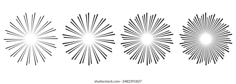 Sunburst design elements collection. Circular beams vector. Sun rise light round decoration elements. Vector illustration. Abstract line circle vector background. Sunburst radial stripes vector icons