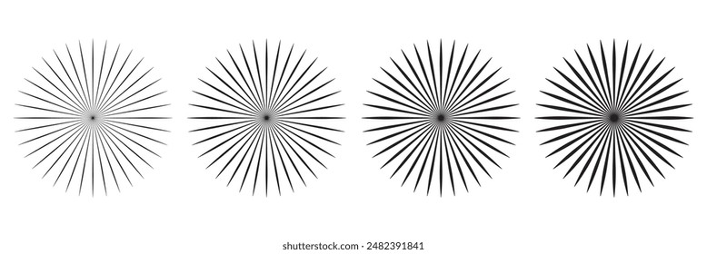 Sunburst design elements collection. Circular beams vector. Sun rise light round decoration elements. Vector illustration. Abstract line circle vector background. Sunburst radial stripes vector icons