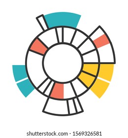 Sunburst diagram color icon. Radial chart. Round information presentation graph. Hierarchy visualization. Data connection visualization. Business model. Report. Isolated vector illustration