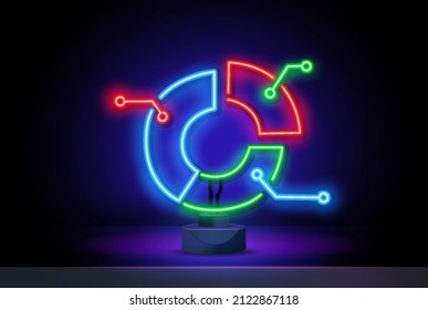 Sunburst Diagram Neon Light Icon. Radial Chart. Round Information Graph. Hierarchy Visualization. Business Model.