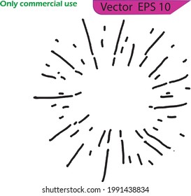 Sunburst doodle. Hand drawn star burst explosion. Illustrated Design Element. Firework shape set. Sun rays drawn symbol. Sunlight linear icon vector illustration isolated on transparent  background.
