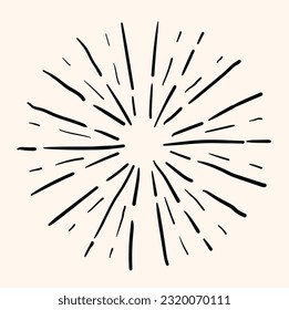 Sunburst doodle. Hand drawn star burst explosion. Illustrated Design Element.