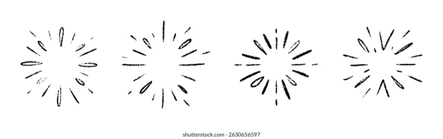 Sunburst doodle with heart and care symbols. Mental health awareness concept. Flat vector illustration isolated on white background.