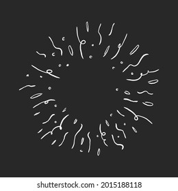 Sunburst doodle illustration. Star burst hand drawn linear explosion. Handmade Design elements.