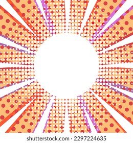 Sunburst dots. Abstract colorful background. Dots and rays. White circle for text.