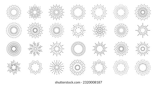 Sunburst element collection. Set of sunbeam radial sun ray. Sunburst decoration collection