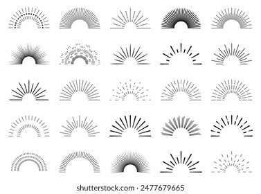 Sunburst element collection. Set of sunbeam emblem. Sunset isolated collection