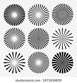 Sunburst element radial. Set of sun beams and rays