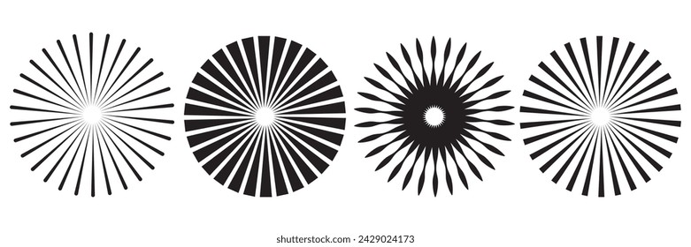  Sunburst element. Radial stripes background. Sunburst icon collection. Retro sunburst design. Vector illustration.