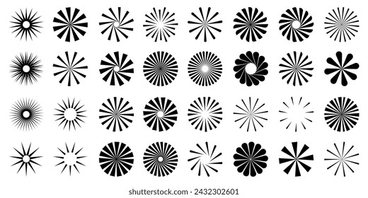 Sunburst element. Radial stripes background. Sunburst icon collection. Retro sunburst design. Vector illustration.