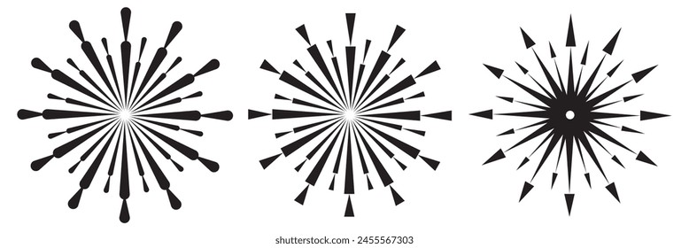 Sunburst element. Radial stripes background. Vector illustration. Sunburst element. Starburst, radial stripes. Set of ray, beam. Vector illustration.