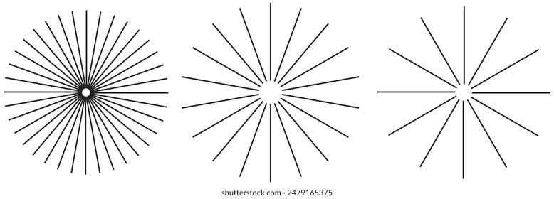 Sunburst element. Radial stripes background. Sunburst icon collection. Retro sunburst design. Vector illustration. Abstract line circle vector background.