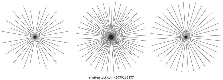Sunburst element. Radial stripes background. Sunburst icon collection. Retro sunburst design. Vector illustration. Abstract line circle vector background.