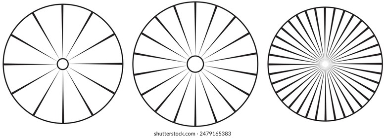 Sunburst element. Radial stripes background. Sunburst icon collection. Retro sunburst design. Vector illustration. Abstract line circle vector background.