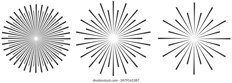 Sunburst element. Radial stripes background. Sunburst icon collection. Retro sunburst design. Vector illustration. Abstract line circle vector background.