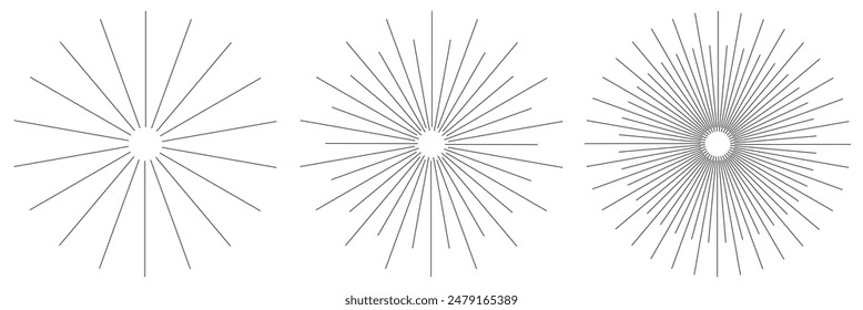 Sunburst element. Radial stripes background. Sunburst icon collection. Retro sunburst design. Vector illustration. Abstract line circle vector background.