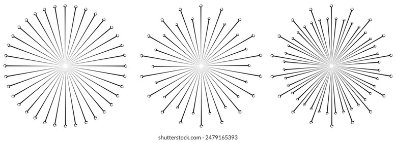 Sunburst element. Radial stripes background. Sunburst icon collection. Retro sunburst design. Vector illustration. Abstract line circle vector background.
