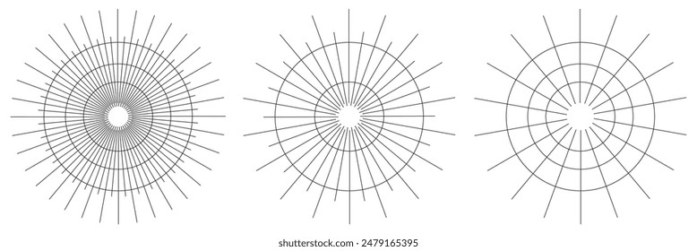 Sunburst element. Radial stripes background. Sunburst icon collection. Retro sunburst design. Vector illustration. Abstract line circle vector background.