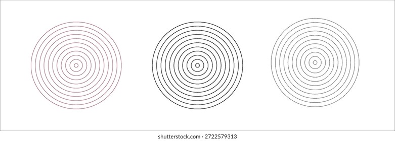 Elemento de explosão solar. Plano de fundo de faixas radiais. Coleção de ícones de explosão solar. Projeto de explosão solar retrô. Ilustração vetorial. Plano de fundo vetorial de círculo de linha abstrata.